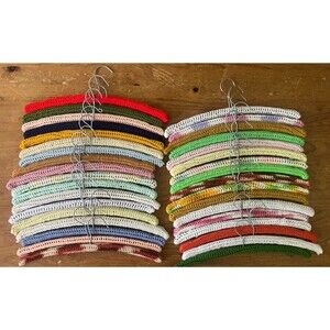 Vintage Crochet Covered Wooden Hangers Lot of 35 Assorted Colors